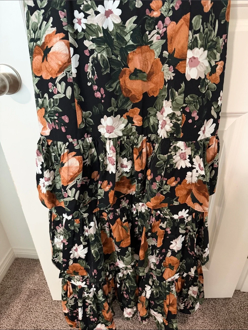 Abercrombie & Fitch Black Maxi Dress with Orange & White Floral Print